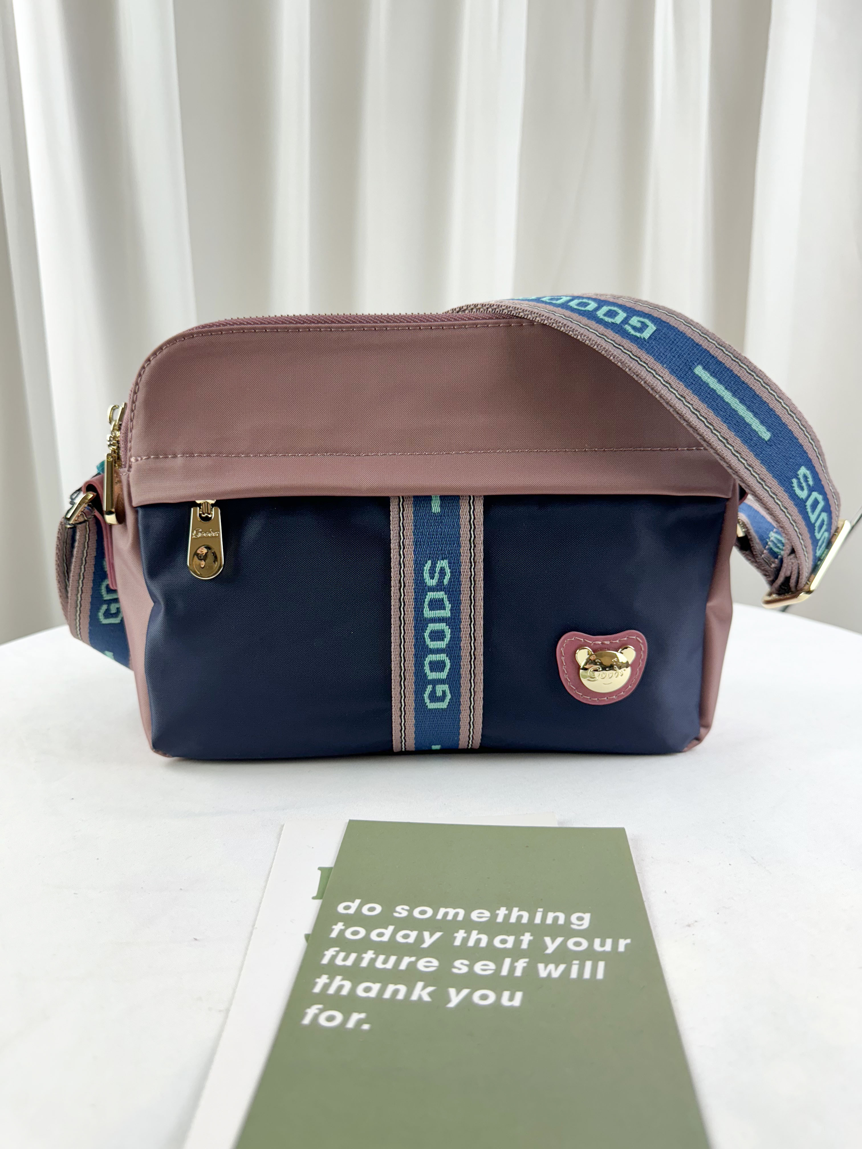 GOODS 織帶藍粉防潑水側背包 #2789