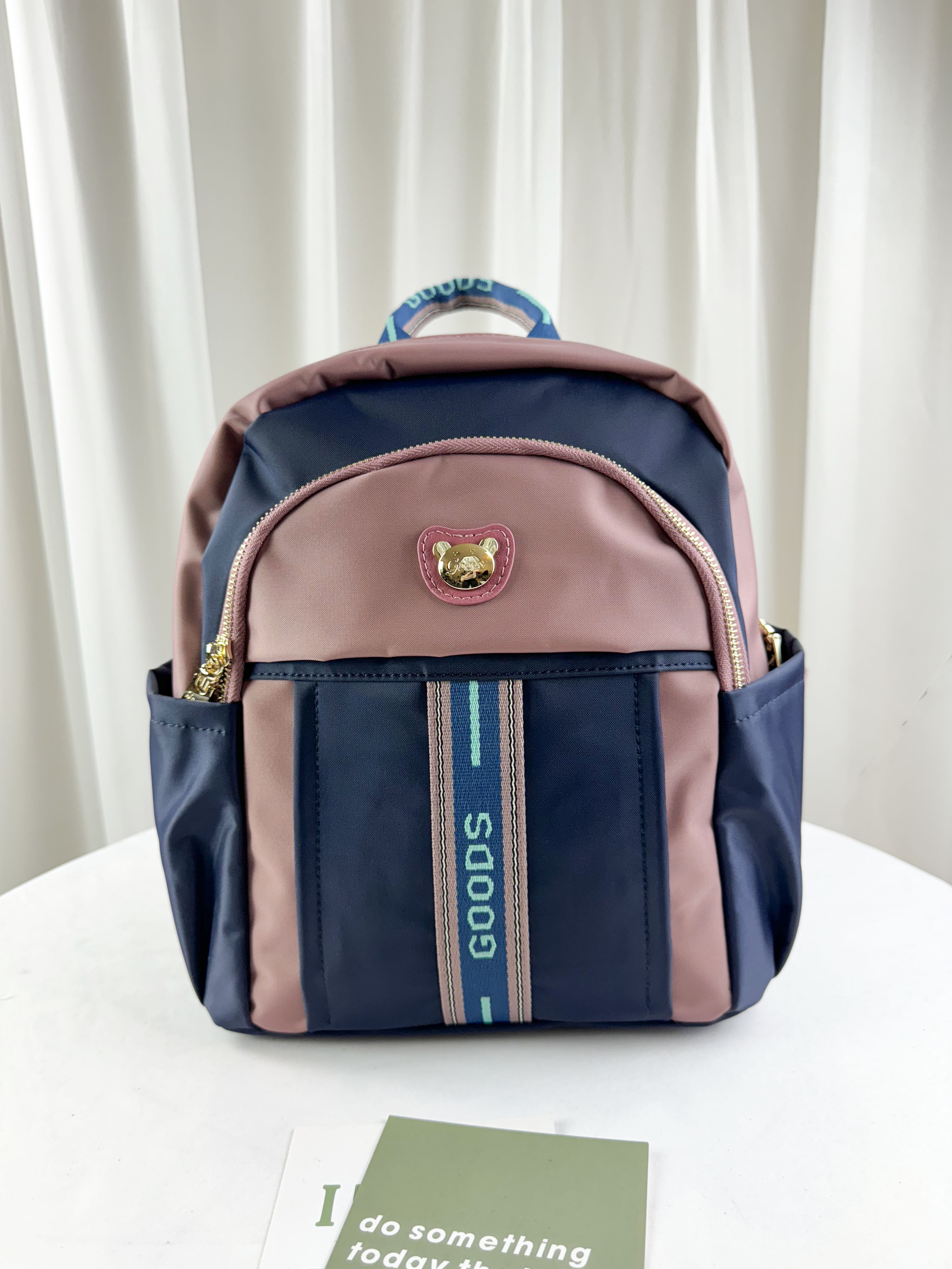 GOODS 織帶藍粉防潑水後背包   #2857