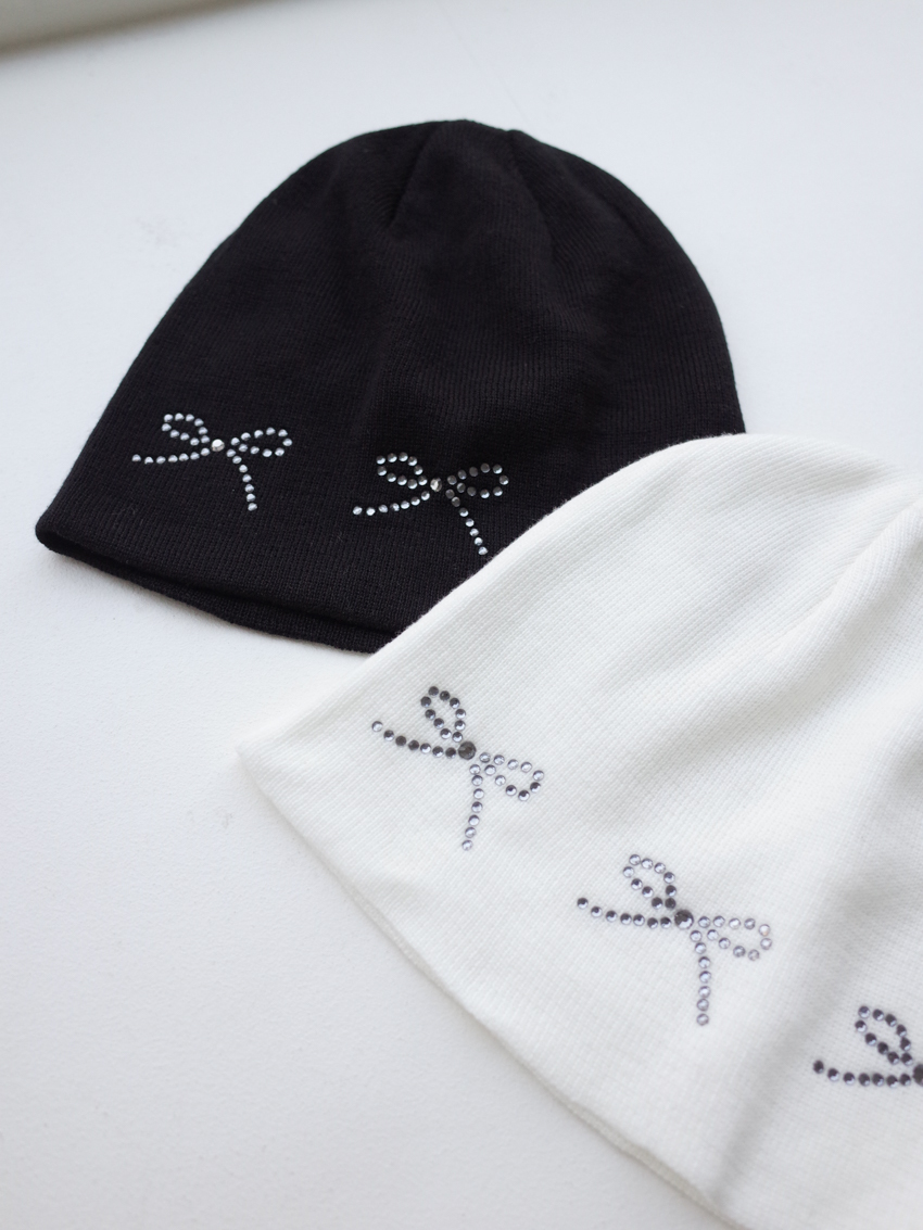 triple bow-knot diamond studded beanie