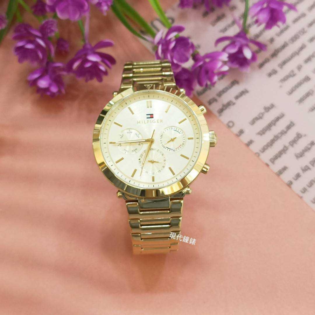 【Tommy Hilfiger】復古金三眼腕錶 1782350 38mm 現代鐘錶