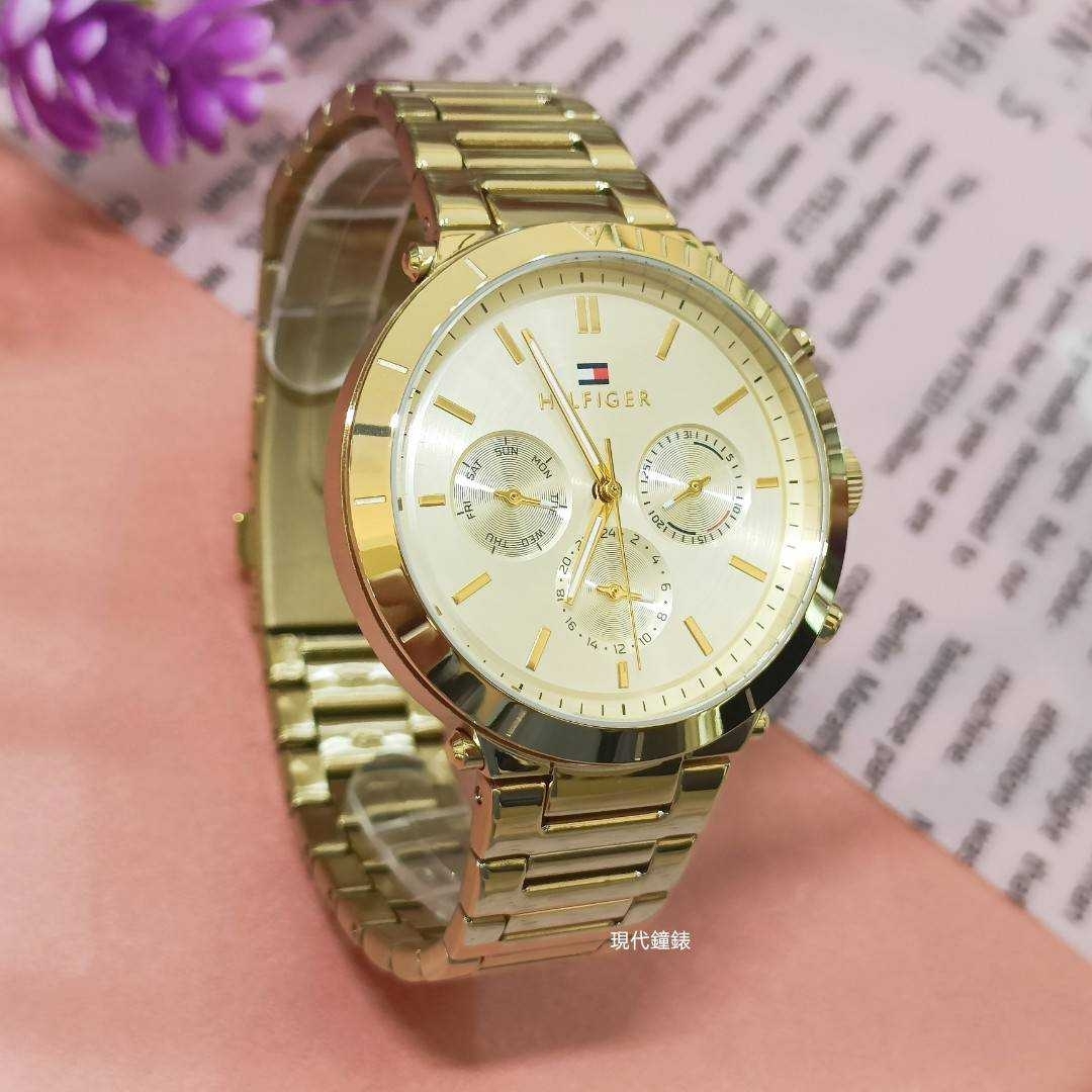 【Tommy Hilfiger】復古金三眼腕錶 1782350 38mm 現代鐘錶