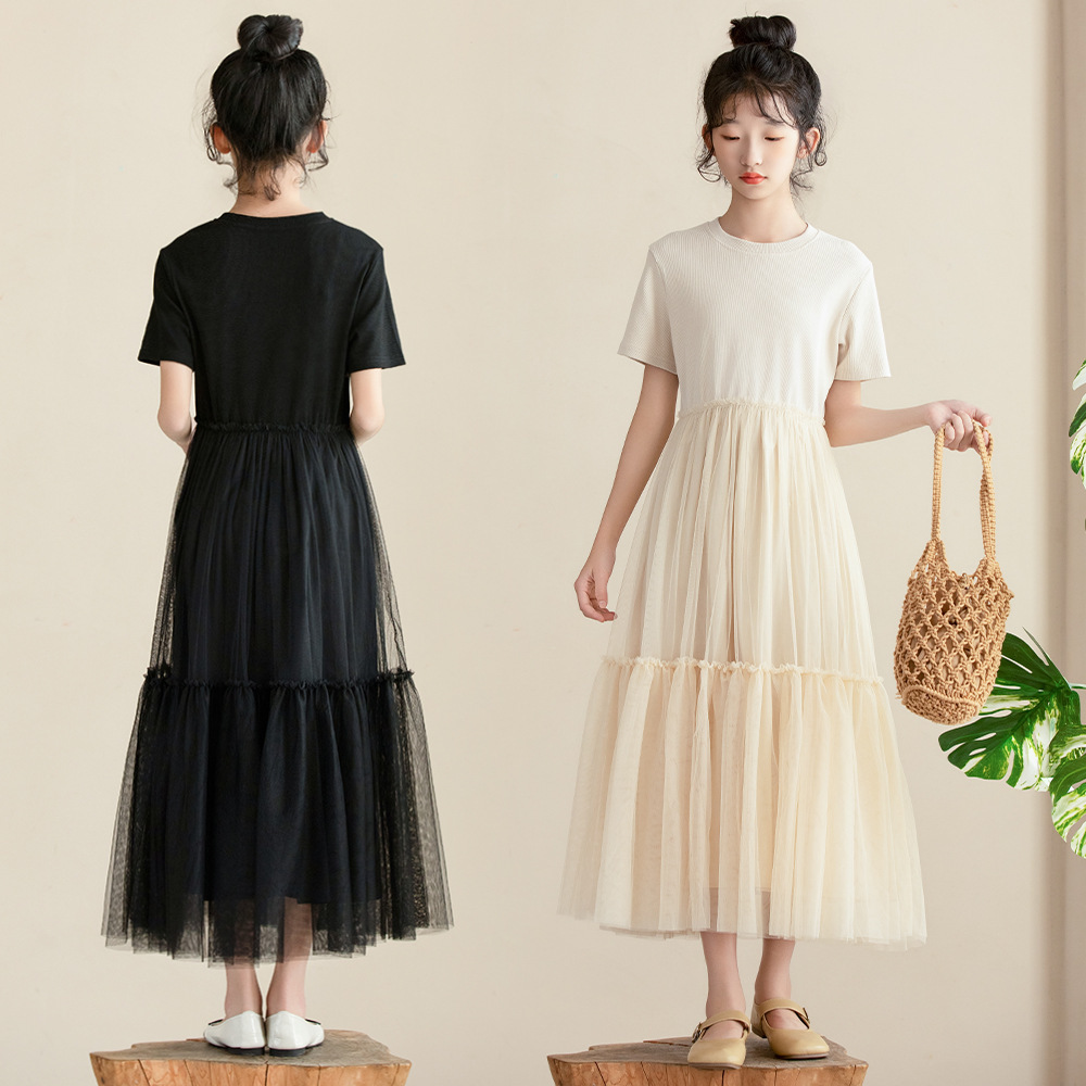 日系 簡約網紗拼接連衣裙