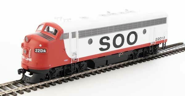 Walthers 910-19980  HO scale EMD F7 A-B Set - ESU Sound and DCC -- Soo Line #2201A, #2204C (red, white, black)
