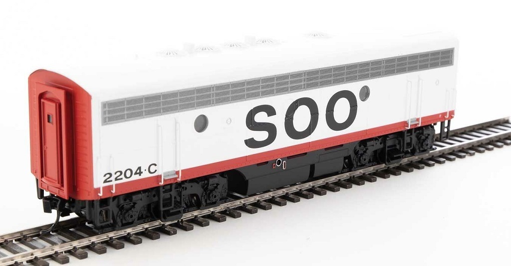 Walthers 910-19980  HO scale EMD F7 A-B Set - ESU Sound and DCC -- Soo Line #2201A, #2204C (red, white, black)