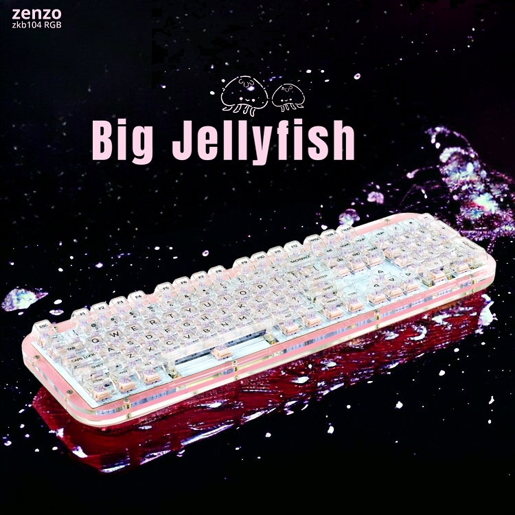 zenzo® 禪做】Big Jellyfish 粉嫩水母ZKB104 RGB光渲染粉透明機械式鍵盤