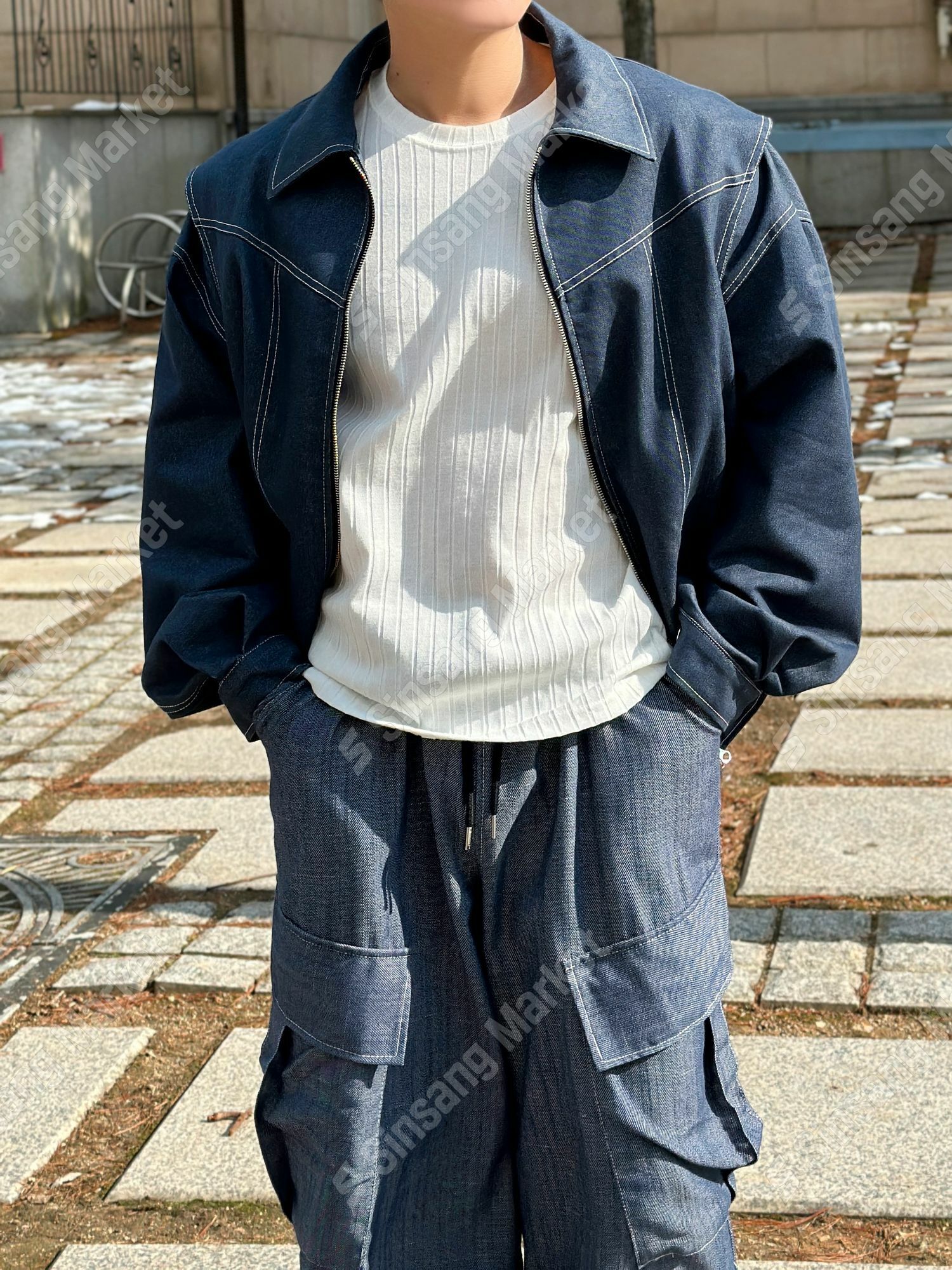 原漿牛仔寬鬆拉鍊牛仔夾克