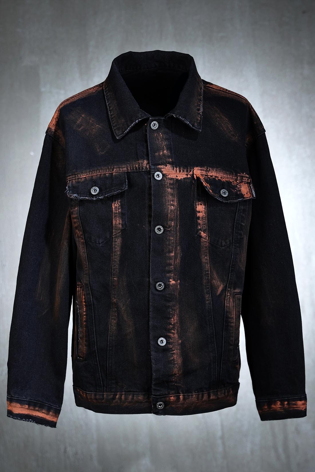 復古棕色塗色黑藍色夾克