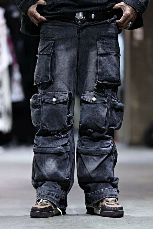 多種工裝破洞闊腿褲