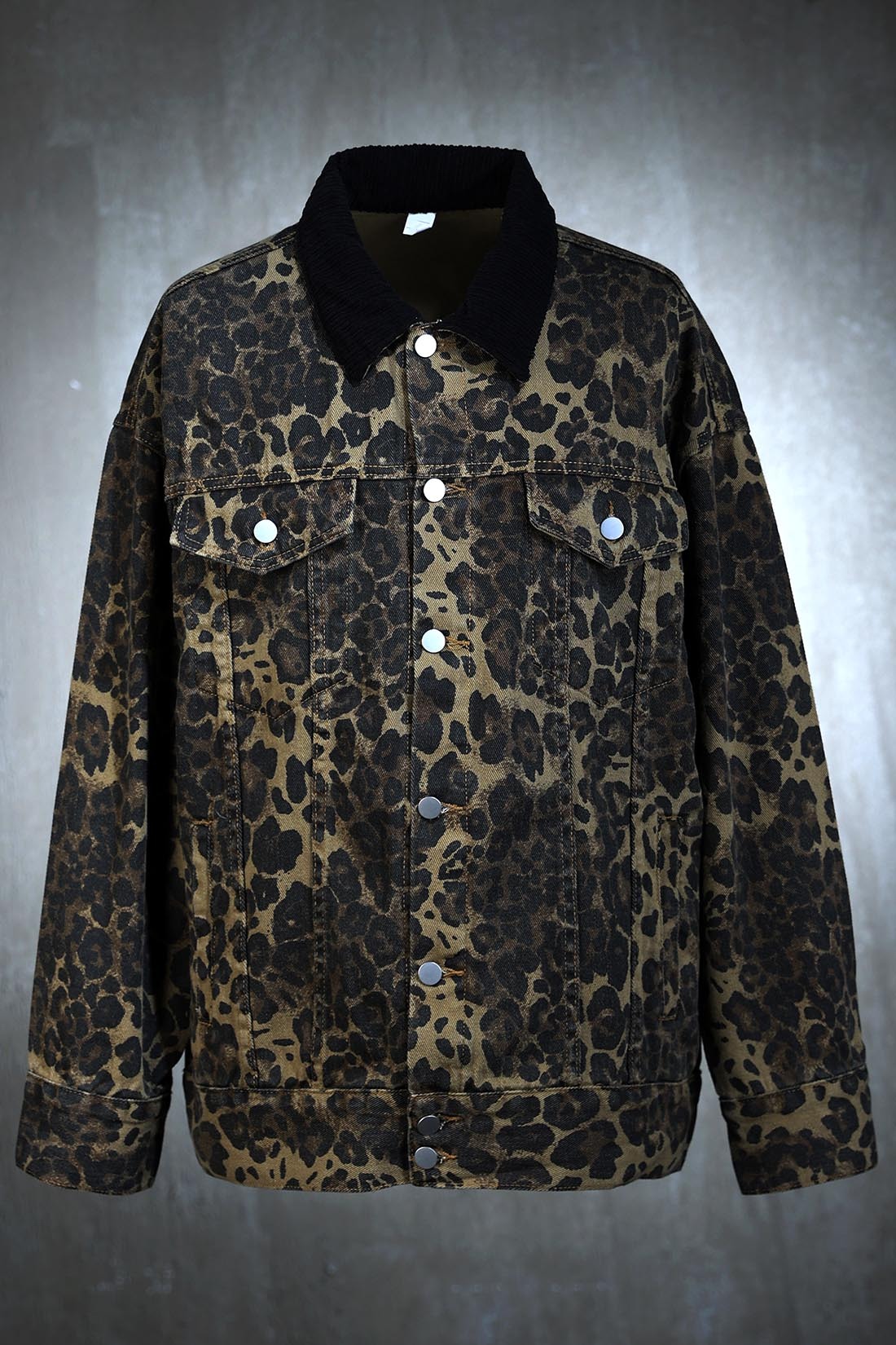 豹紋圖案寬鬆棉夾克