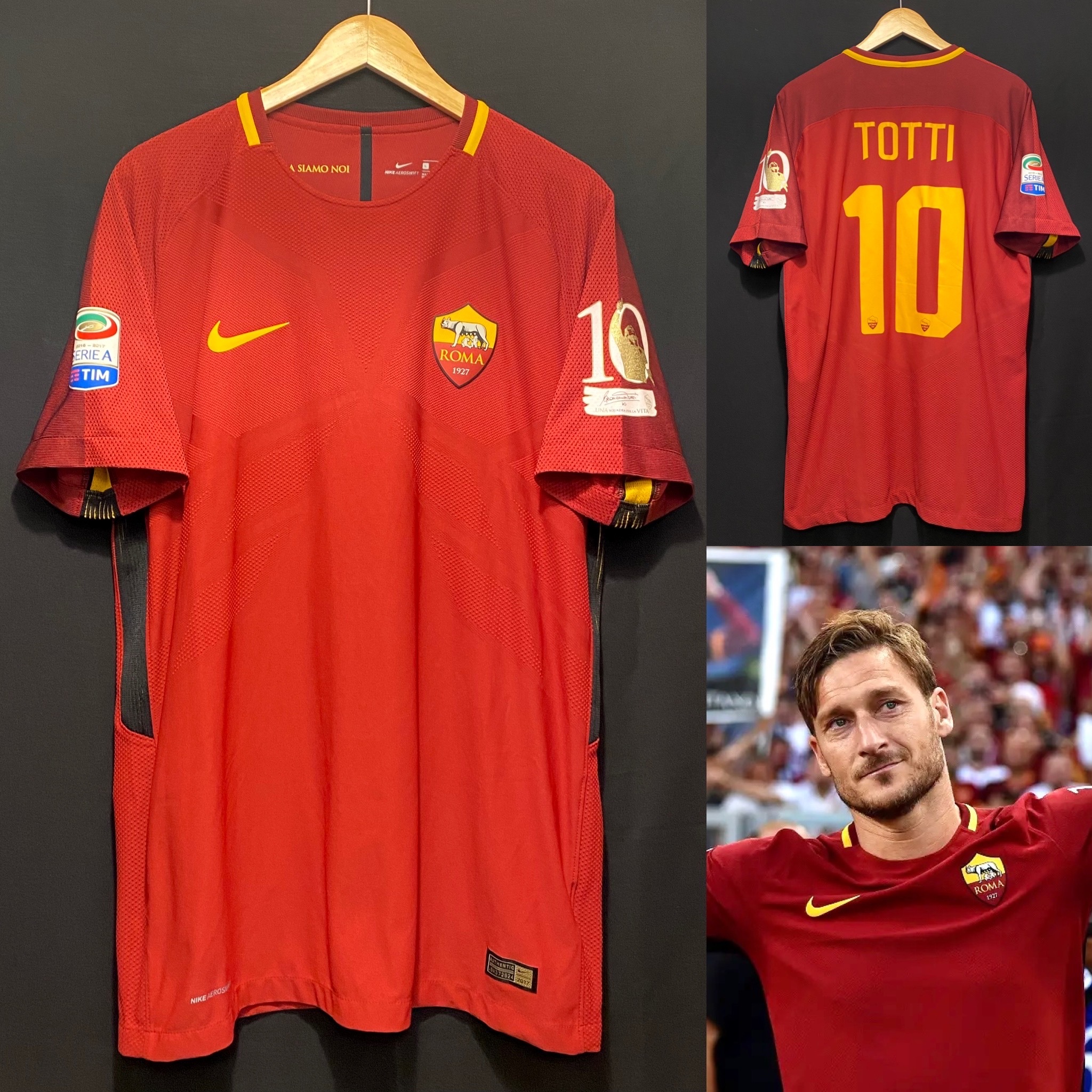AS Roma 2017-2018 Totti Last Match Nike Home Authentic Player Shirt #10 TOTTI