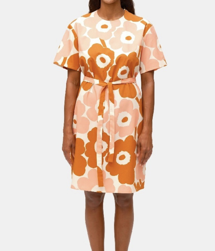 代購現貨 | marimekko 橙啡色unikko有腰帶連身裙 |size 34