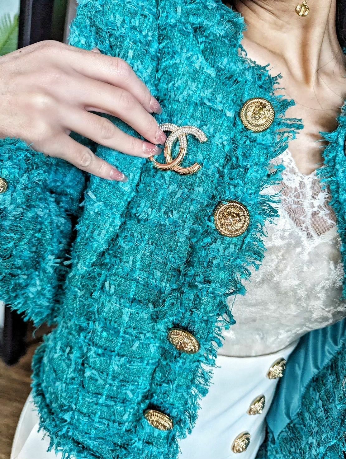 正韓藍綠色金釦小香外