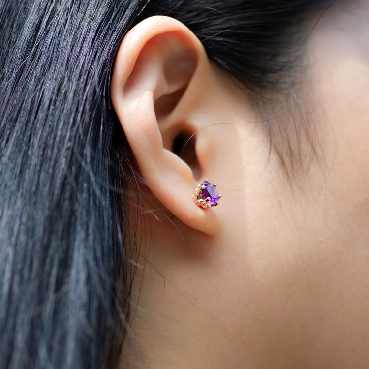 皇冠紫水晶18K耳釘 拜占庭風格