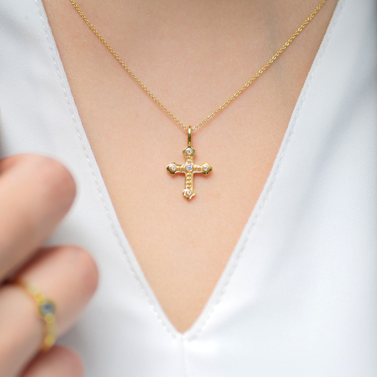 鑽石18K十字架墜 拜占庭風格