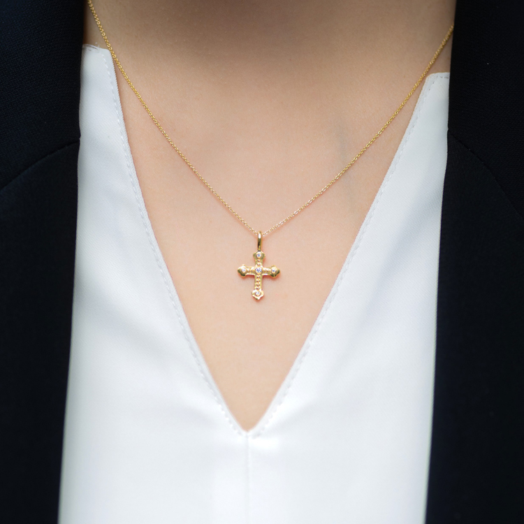 鑽石18K十字架墜 拜占庭風格