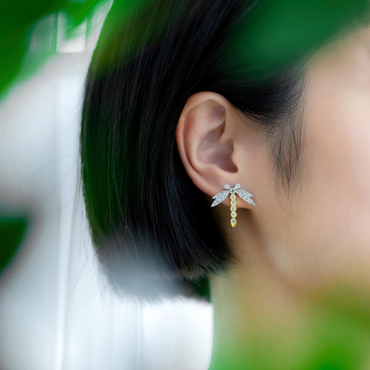 蜻蜓18K耳釘