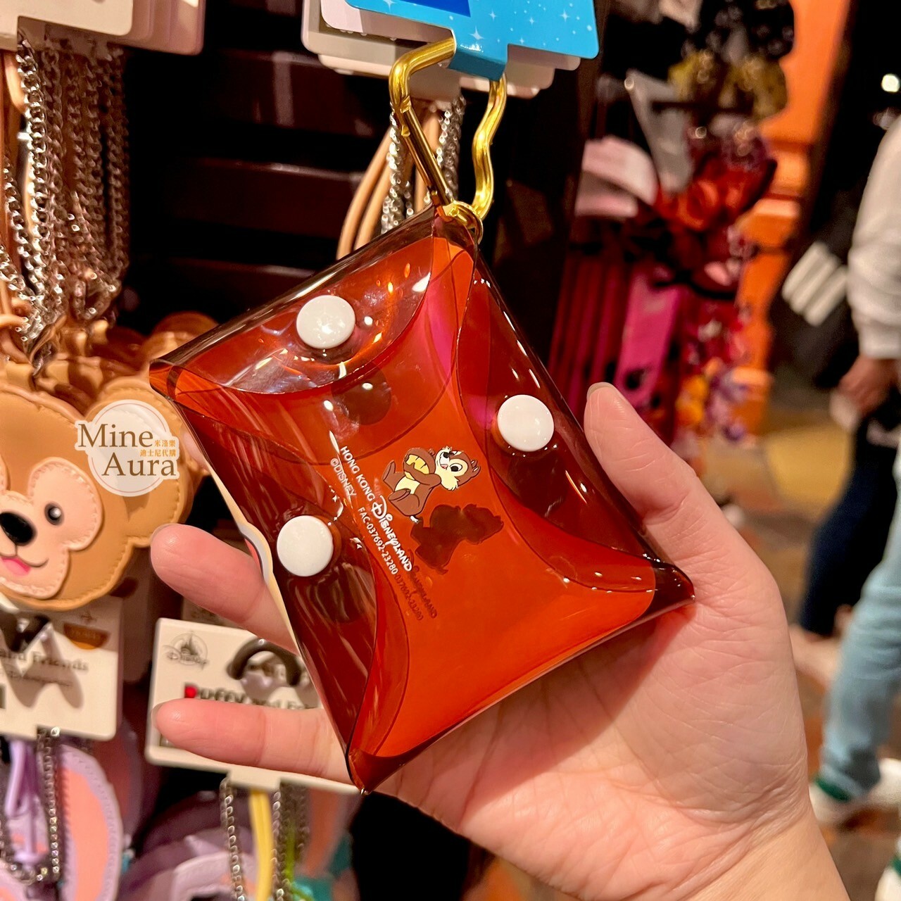 黑鼻 奇奇 Chip 大頭圖案 透明咖啡色 零錢包 愛心 鑰匙圈 吊飾 奇奇蒂蒂 Chip 'n Dale -香港迪士尼樂園