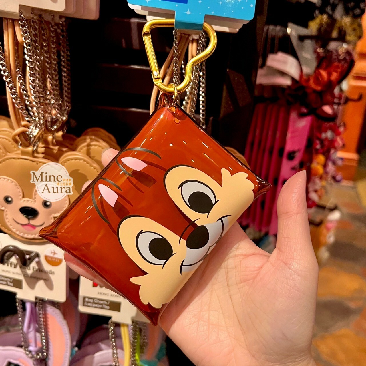 黑鼻 奇奇 Chip 大頭圖案 透明咖啡色 零錢包 愛心 鑰匙圈 吊飾 奇奇蒂蒂 Chip 'n Dale -香港迪士尼樂園