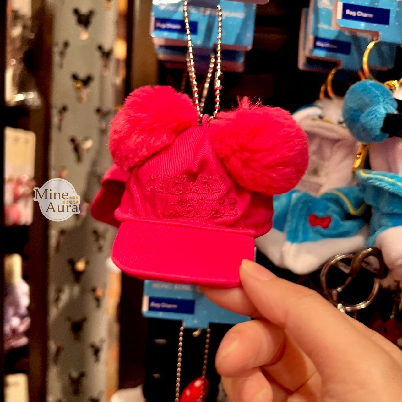 (現貨) 米奇 Mickey 立體毛球耳朵棒球帽 造型 鑰匙圈 吊飾 -香港迪士尼樂園