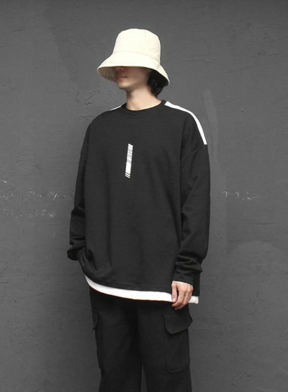 OverSize假兩件英文字長袖衫 UNSTANDARD-054T