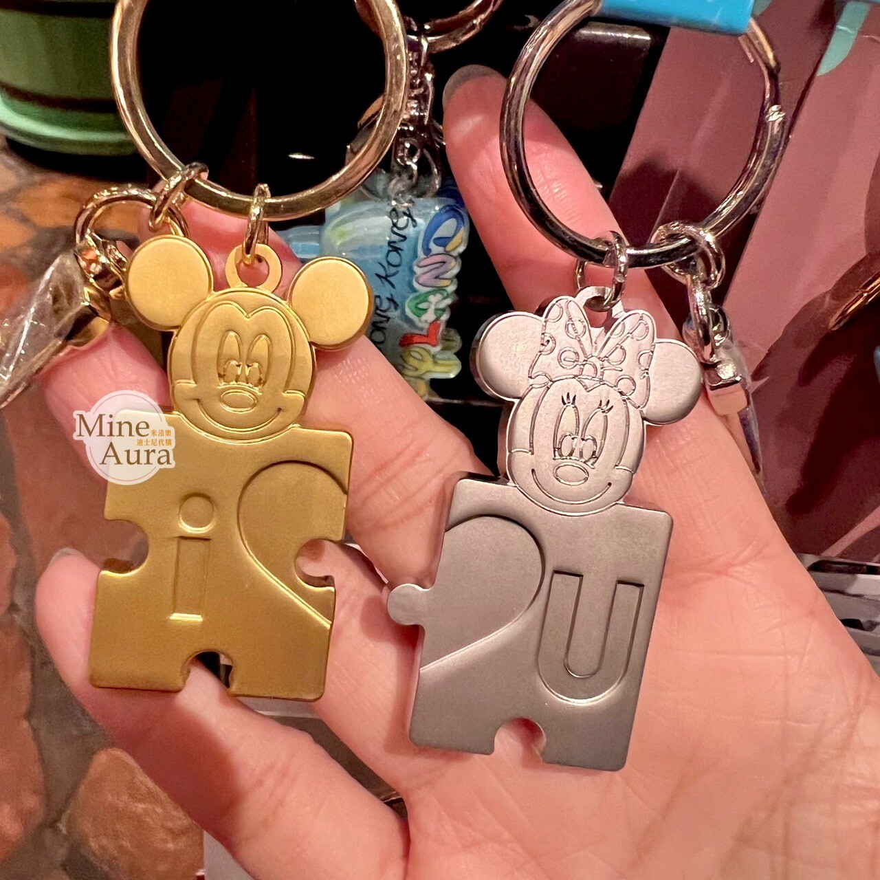 米奇 Mickey 米妮 Minnie 大頭愛心拼圖造型 鑰匙圈 吊飾 2入組 -香港迪士尼樂園