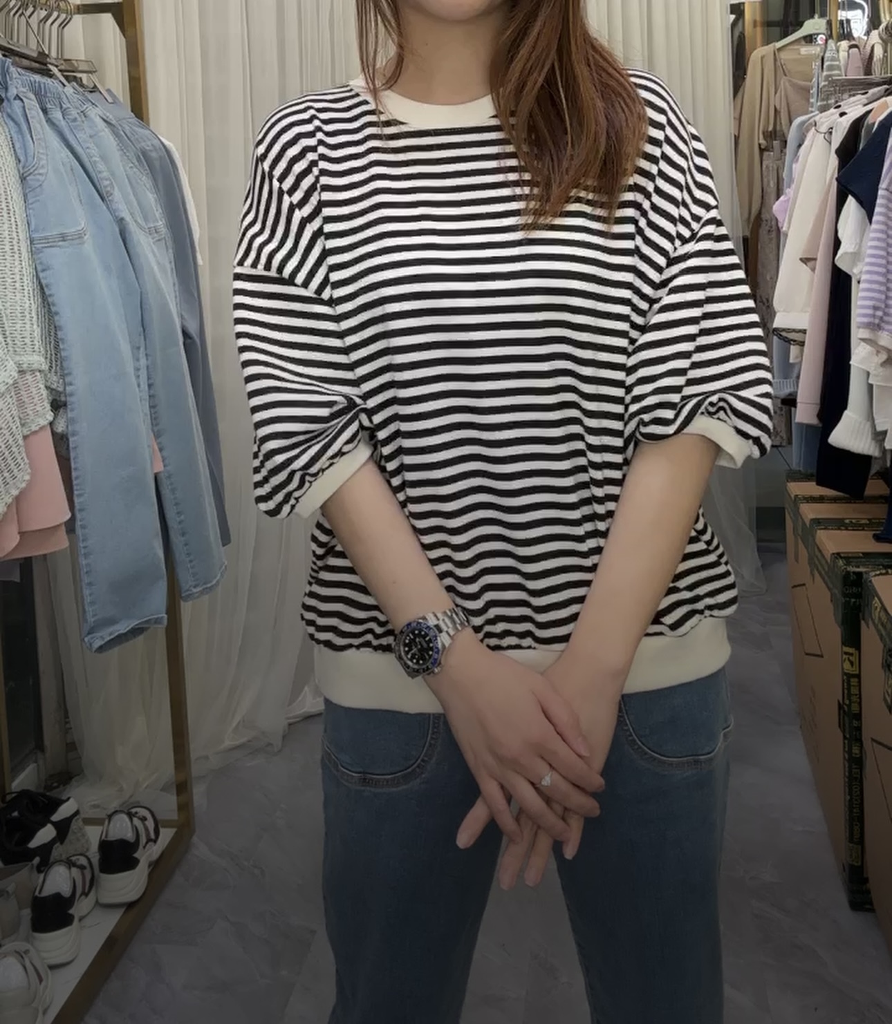 薄薄珠底條子款上衣(13745)