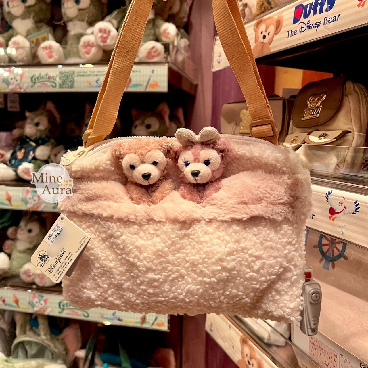達菲 Duffy  雪莉玫 ShellieMay 絨毛大頭造型 QQ毛毛 斜背 包 -香港迪士尼樂園