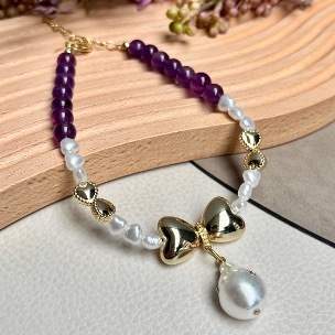 Salon de Peony 紫水晶蝴蝶結愛心項鍊