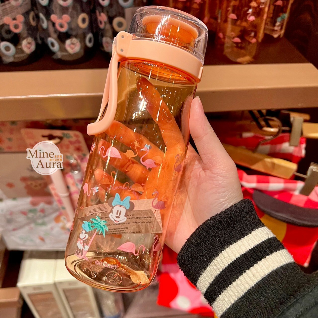 米妮 Minnie 紅鶴椰樹 圖案 橘色透明 兒童 水壺 -香港迪士尼樂園