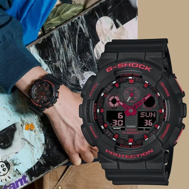 Casio G-Shock GA-100BNR-1A 火焰黑紅 手錶  (香港行貨)