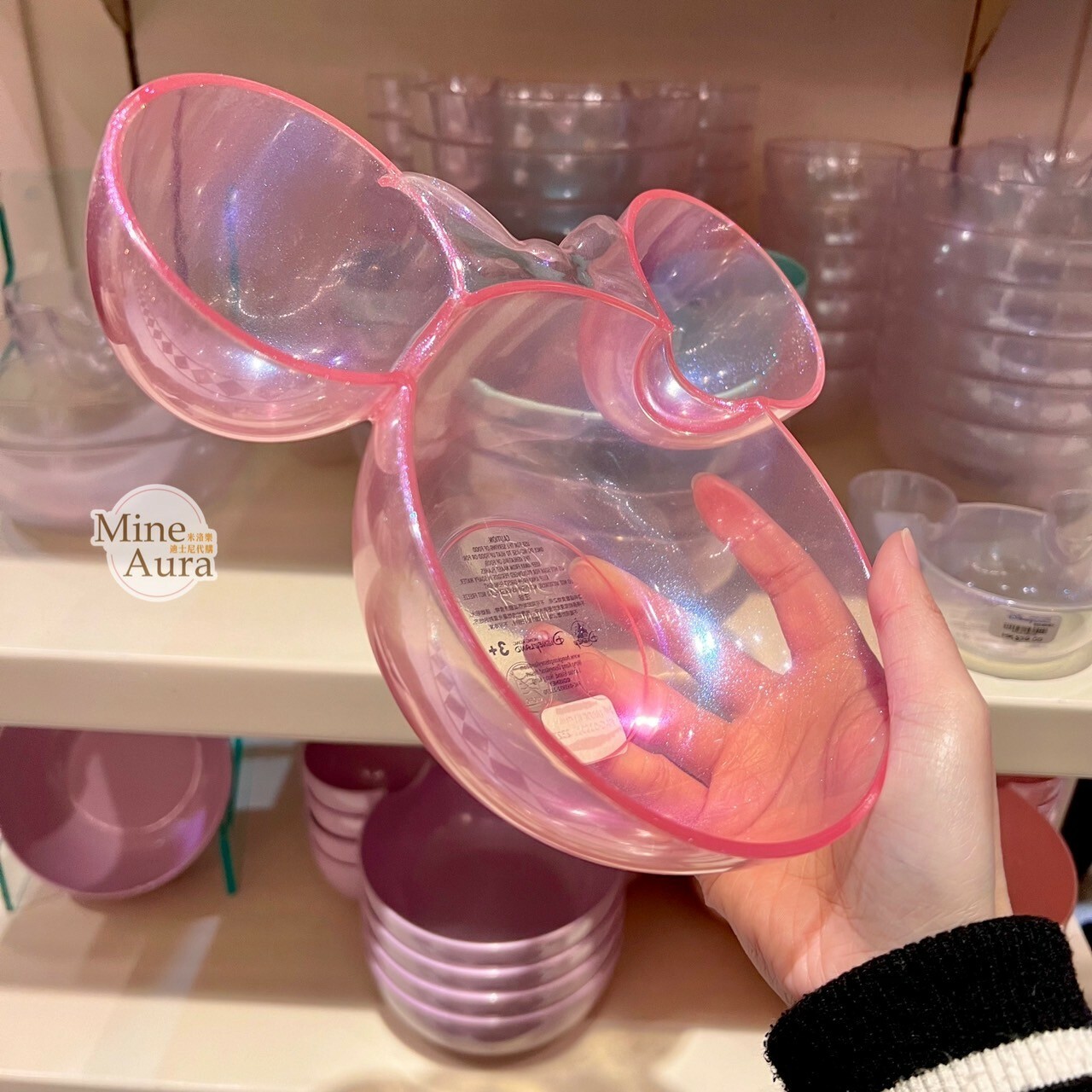 米妮 Minnie 米奇頭 閃粉透明 造型 中款 餐盤 -香港迪士尼樂園