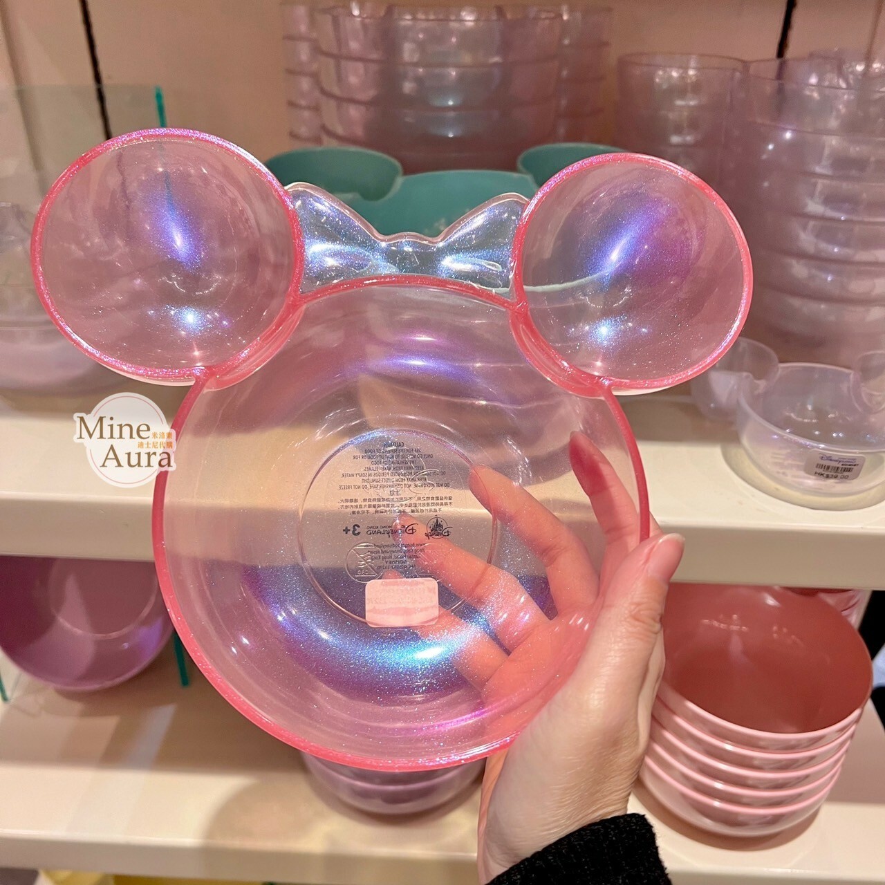 米妮 Minnie 米奇頭 閃粉透明 造型 中款 餐盤 -香港迪士尼樂園