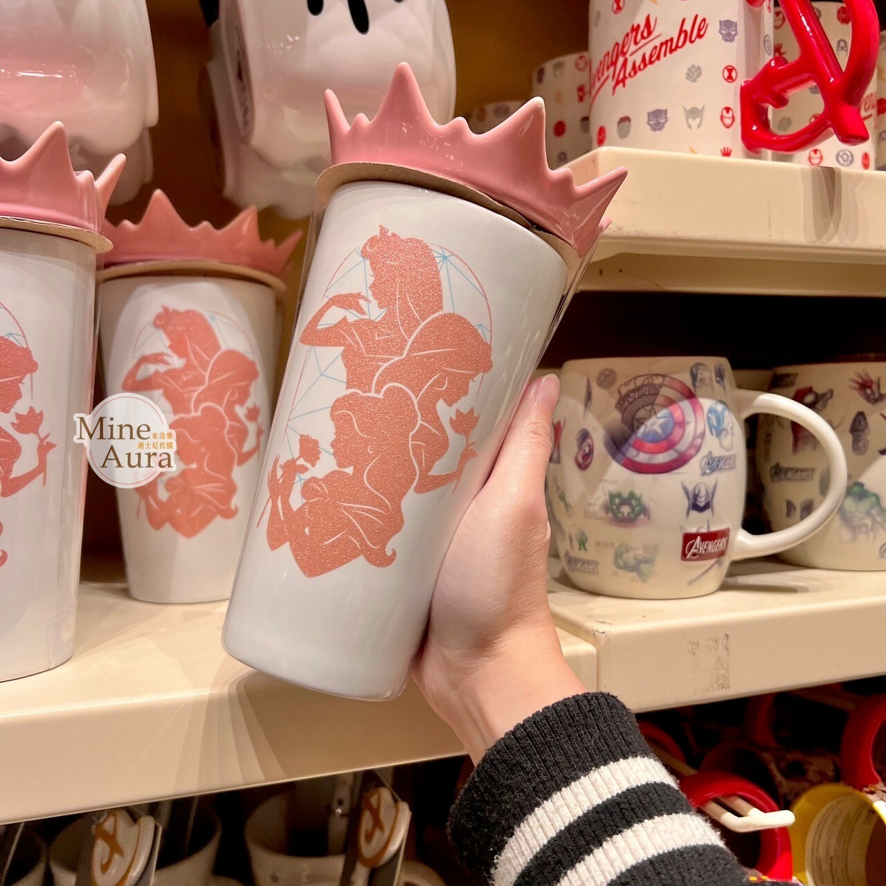 皇冠造型 公主剪影圖案 附蓋 陶瓷 水杯 公主系列 Princess Line -香港迪士尼樂園