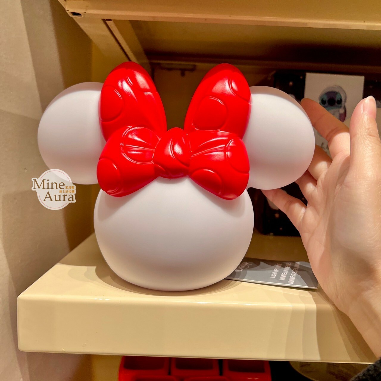 米妮 Minnie 米奇頭造型 紅色蝴蝶結 燈座 夜燈 擺飾品 -香港迪士尼樂園