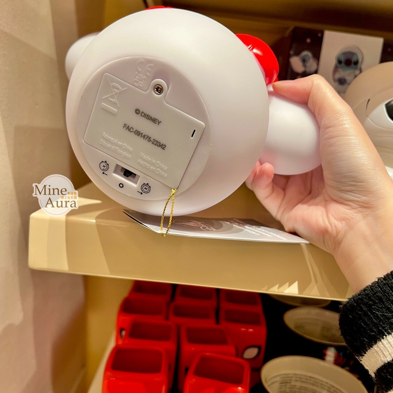 米妮 Minnie 米奇頭造型 紅色蝴蝶結 燈座 夜燈 擺飾品 -香港迪士尼樂園