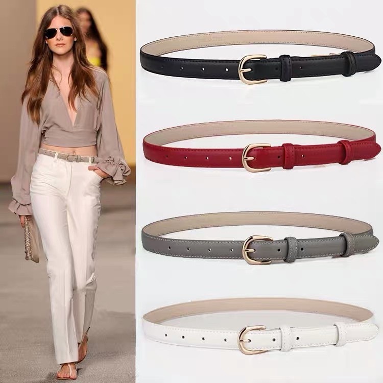 尖頭金釦雙環三角尾皮帶