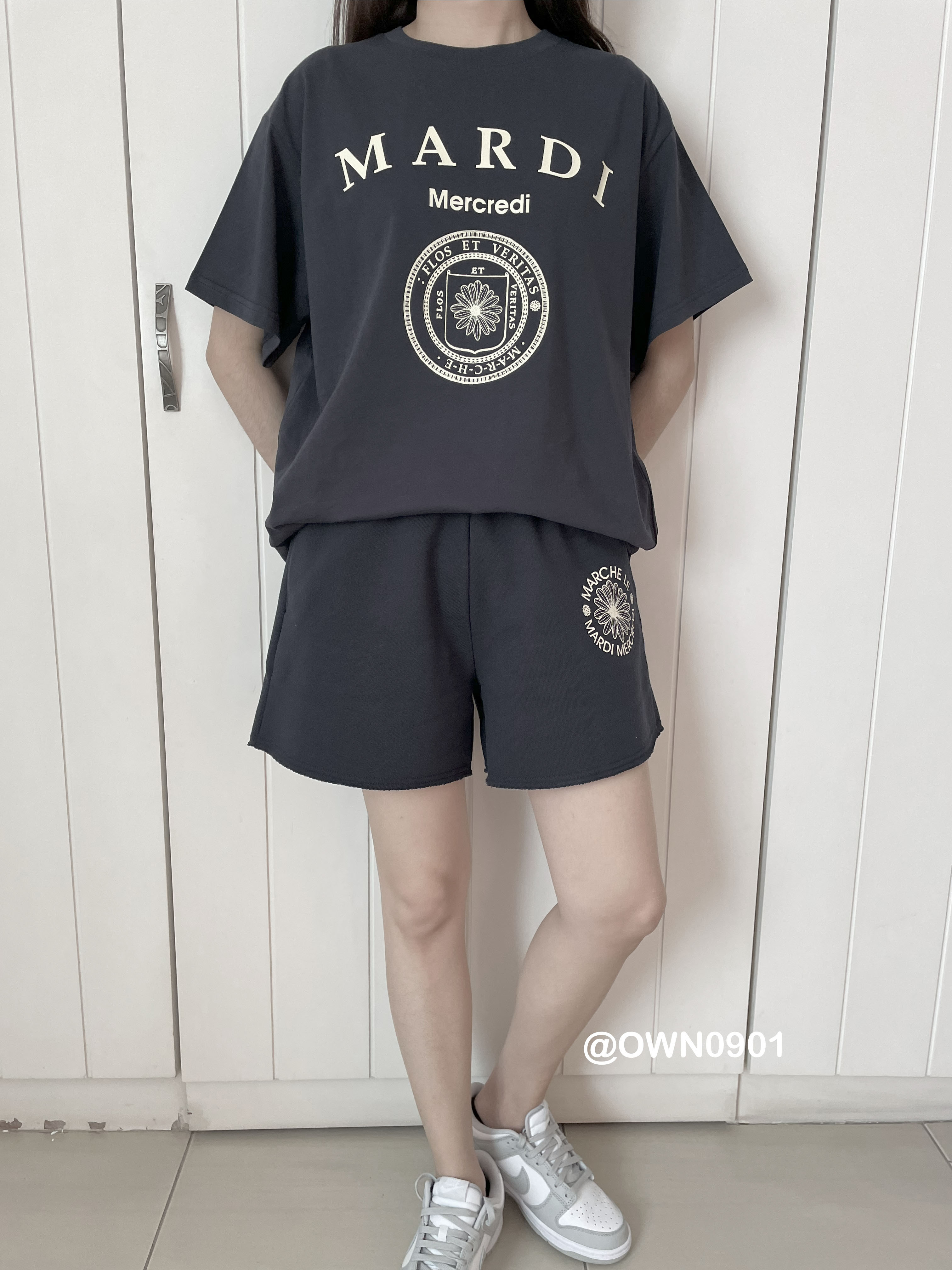 【OWN】MARDI MERCREDI 春夏 休閒 短褲 棉質 短袖 上衣 不修編 女生限定 單一尺寸 深藍