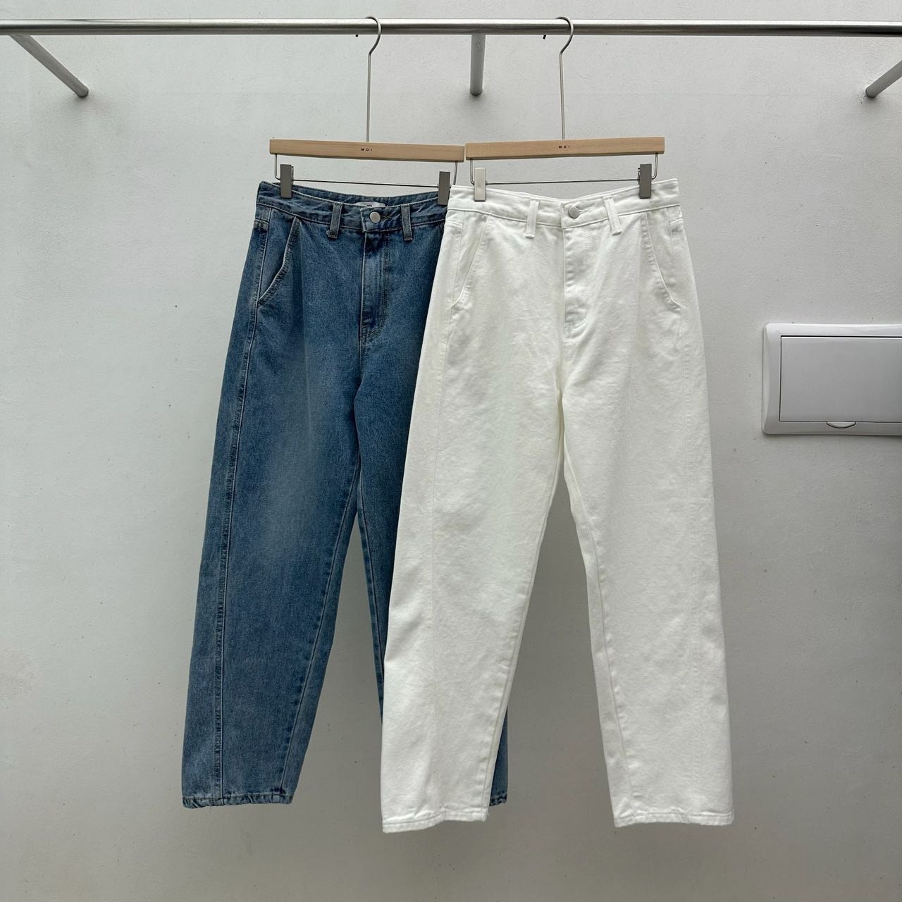 （韓國連線）韓國爆款斜車線直筒牛仔褲