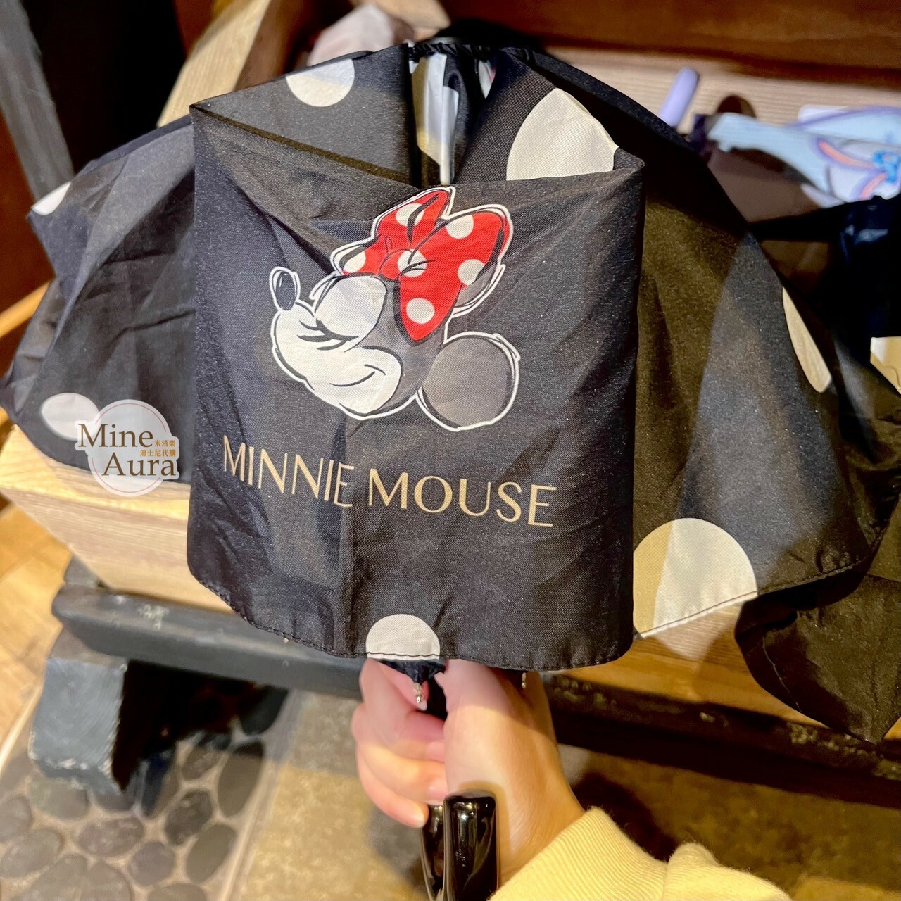 米妮 Minnie 圖案 黑色 折疊傘  -香港迪士尼樂園