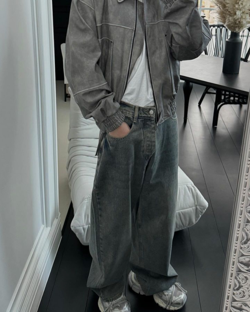 現貨🇰🇷韓國 寬鬆 微闊 水洗 牛仔褲