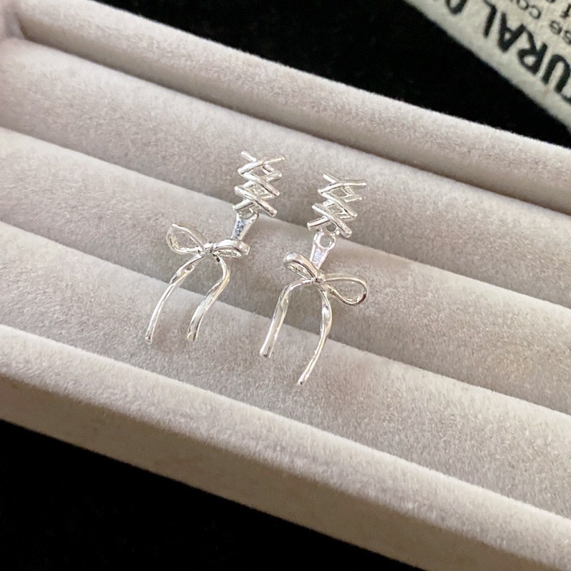 絕美編織銀蝴蝶結 後扣耳釘