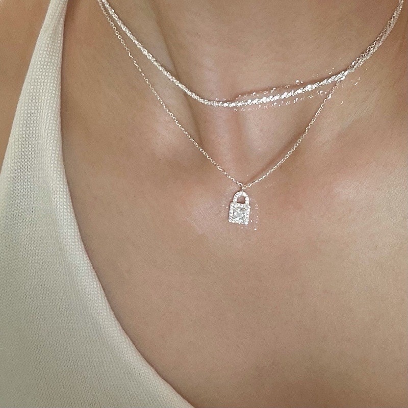 s925純銀 mini銀水鑽鎖頭定製項鍊