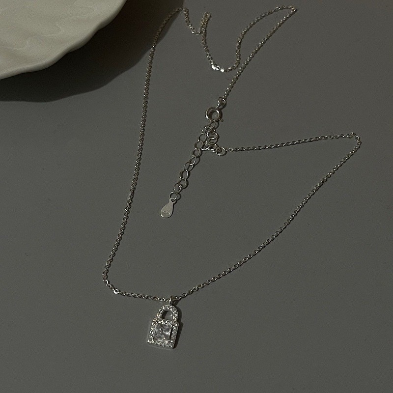 s925純銀 mini銀水鑽鎖頭定製項鍊