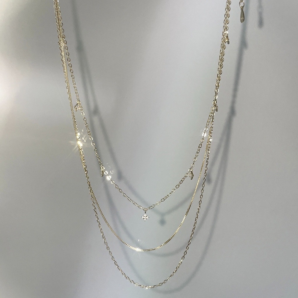 s925純銀 氛圍鬆弛感 bling鑽閃三層細項鍊