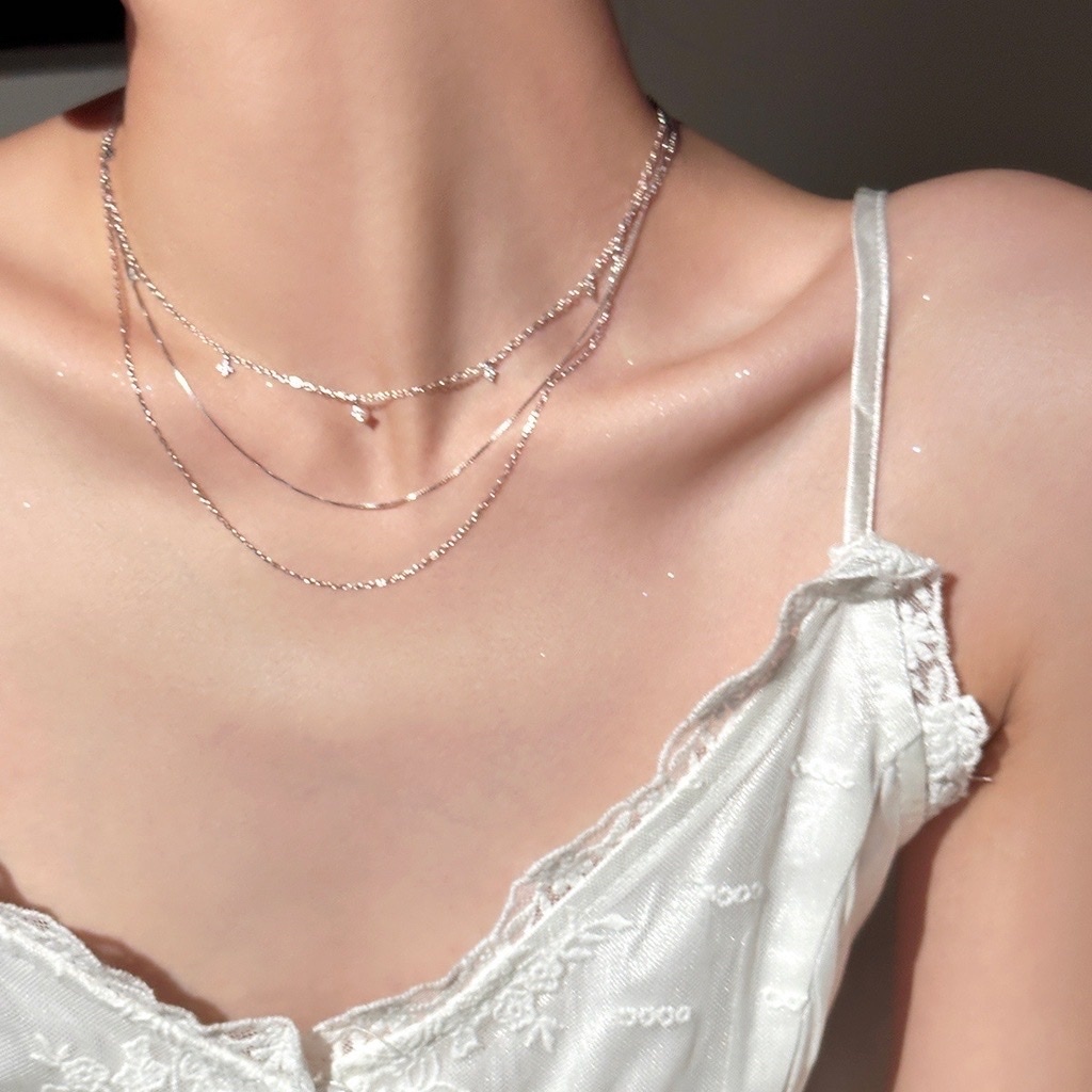 s925純銀 氛圍鬆弛感 bling鑽閃三層細項鍊