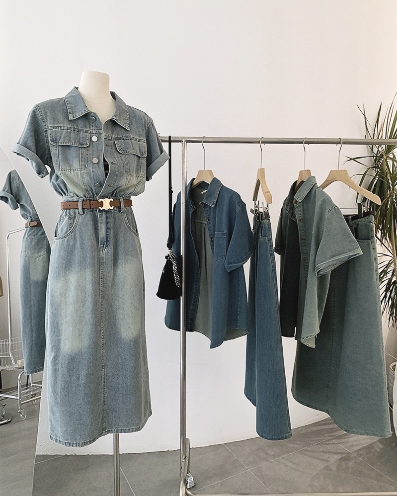 P7853 - Denim Collar Front Button Dress (Pre Order)