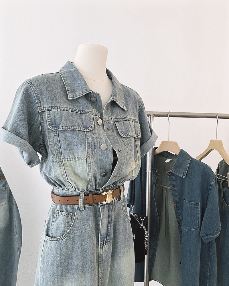 P7853 - Denim Collar Front Button Dress (Pre Order)