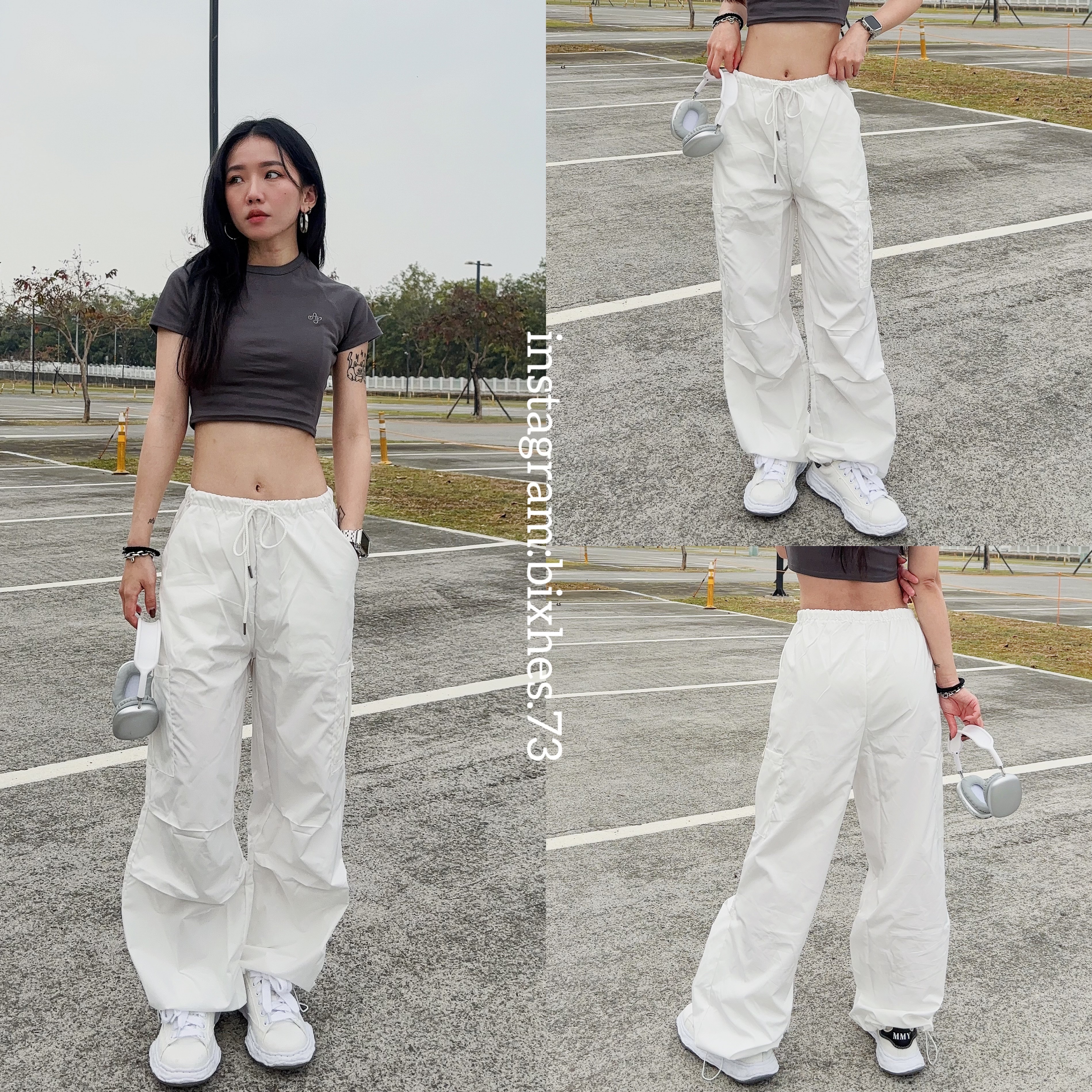 歐美抽繩刷刷工裝褲(E00077)