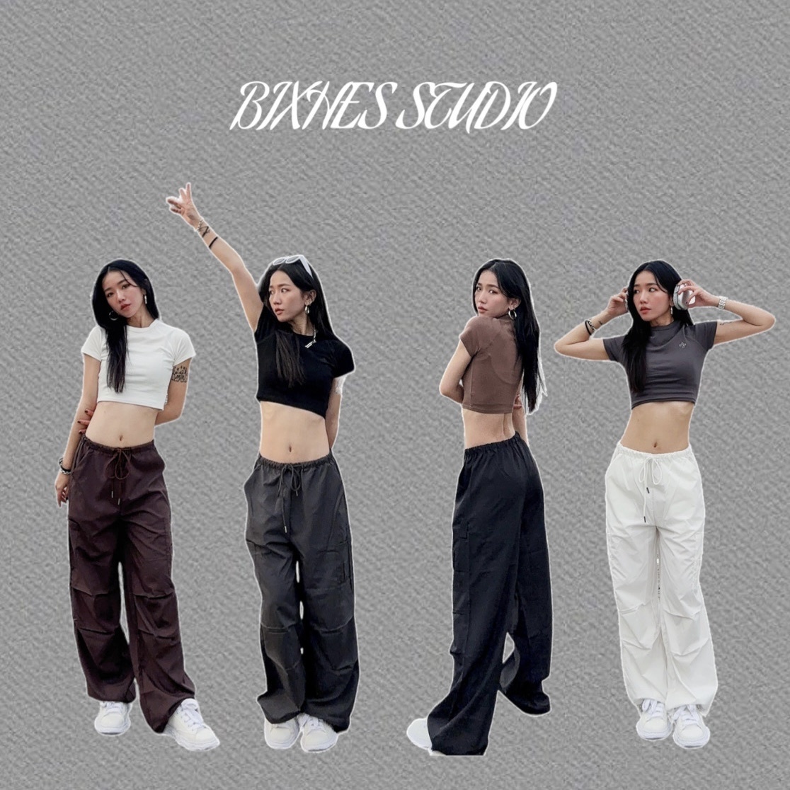 歐美抽繩刷刷工裝褲(E00077)