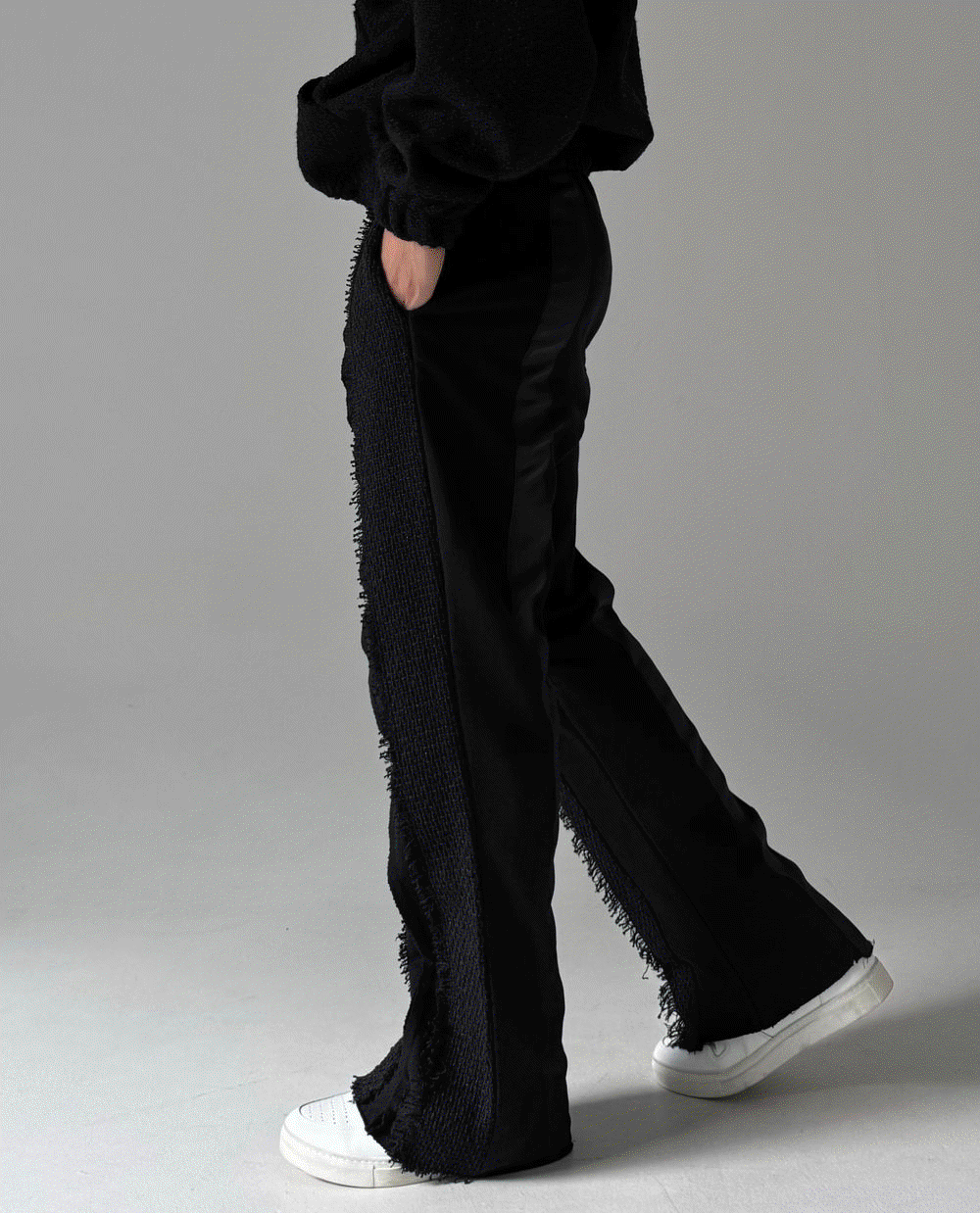 粗花呢配色剪邊運動褲